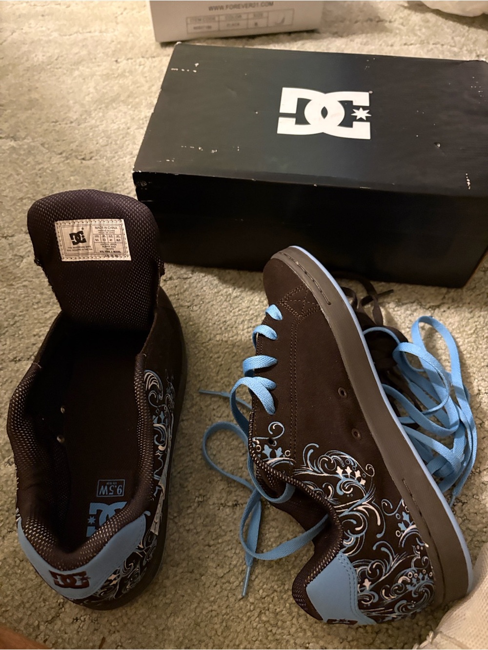 DC Brown Suede Sneakers with Light Blue Accents - Picture 4 of 6